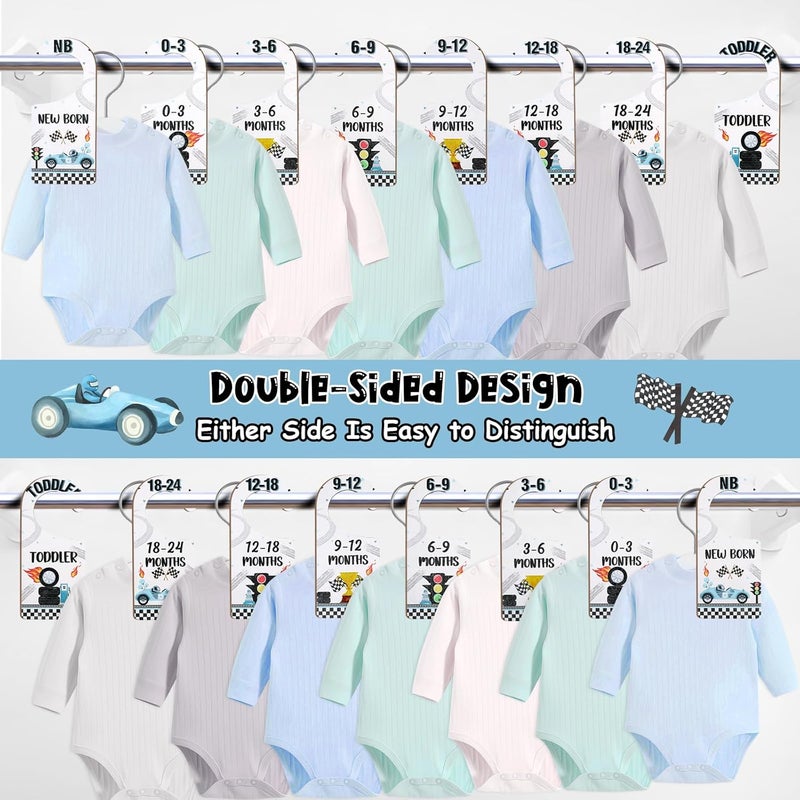 CORNER LACE Baby Closet Dividers 8PCS, Racing/Race Car Theme Wooden Double-Sided Clothes Size Hanger Organizer from Newborn to Toddler for Nursery Decor Baby Shower Birthday Gift (Includes Gift Box) - Image 4